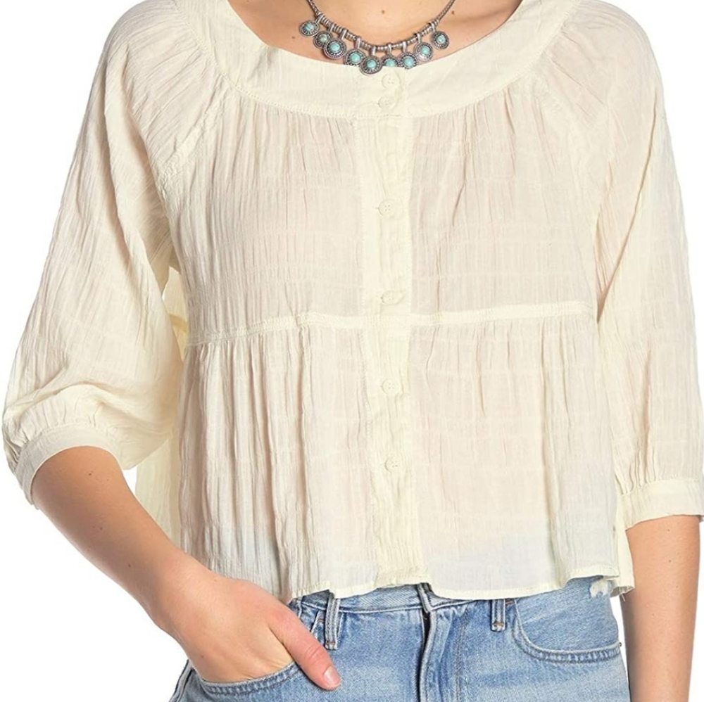Free People Sea to Shore Top Boho Button Down Top